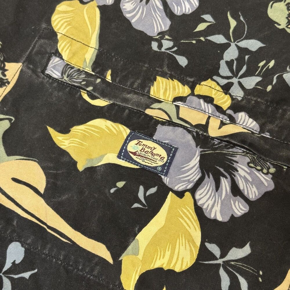 Tommy Bahama Tote Bag Beach Canvas Shoulder Strap Floral Black - Picture 5 of 8